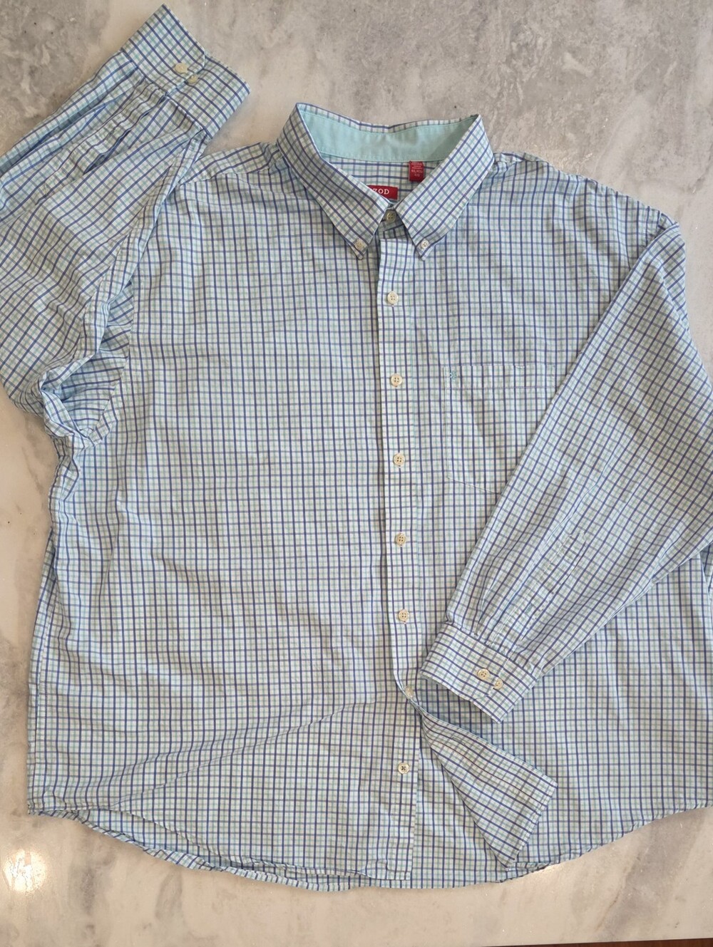 Izod Blue and White Plaid Button-Down Long Sleeved Shirt